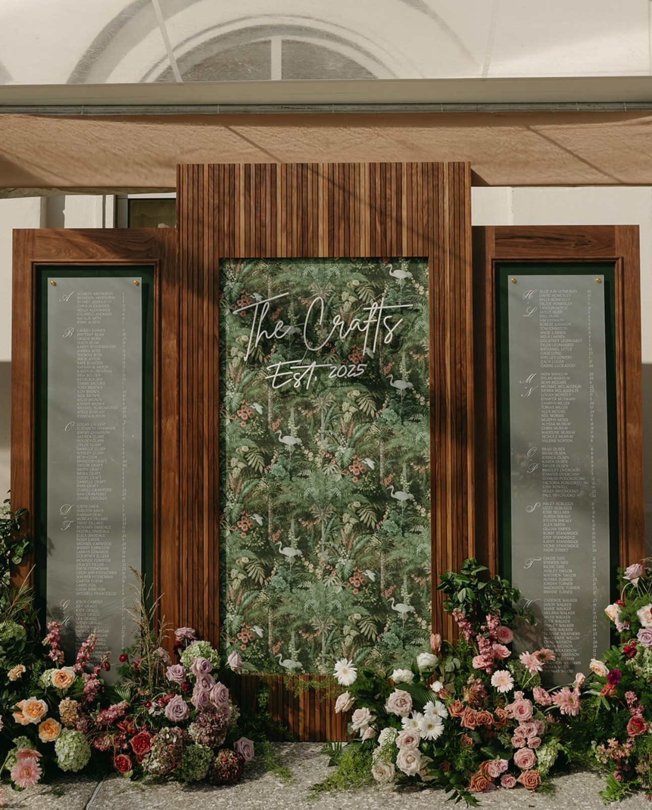 The Crafts Est. 2025 custom wooden laser-engraved seating chart by Greenbrook Design